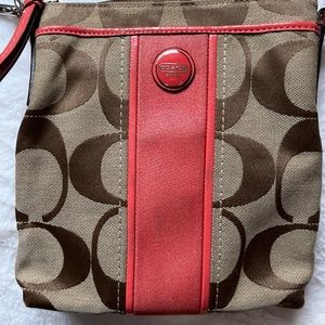 Signature Coach Crossbody with Coral stripe